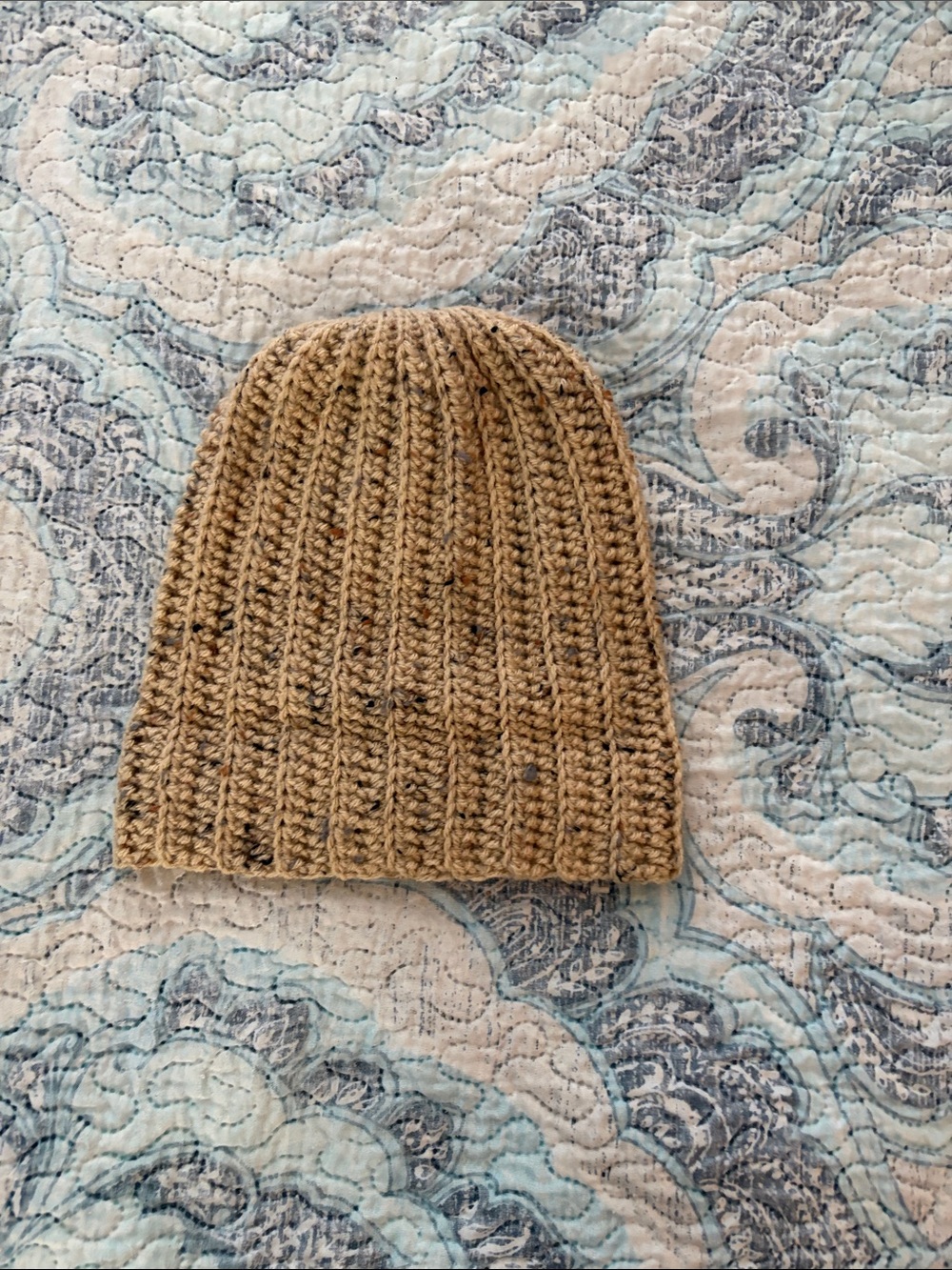 Hand Crafted Knit Beanie Hat - Tan with Speckles
